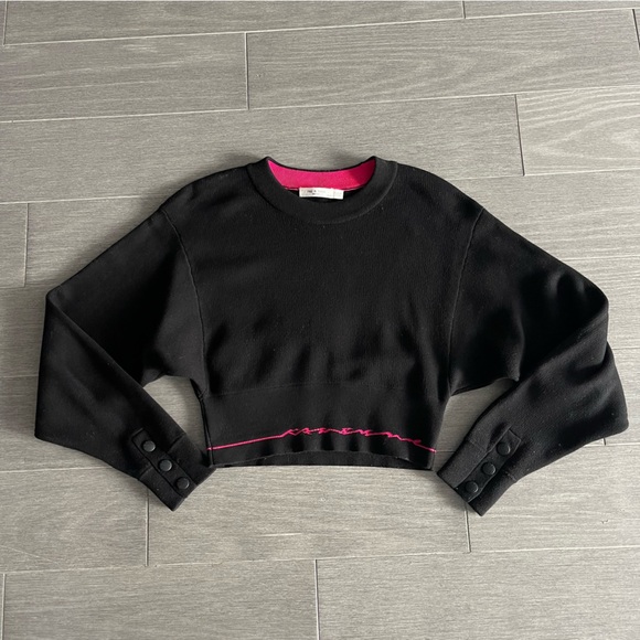 Rag & Bone / JEAN Sharon Knit Top Black Pink Cropped Crewneck Sweater Size XS - Picture 14 of 16
